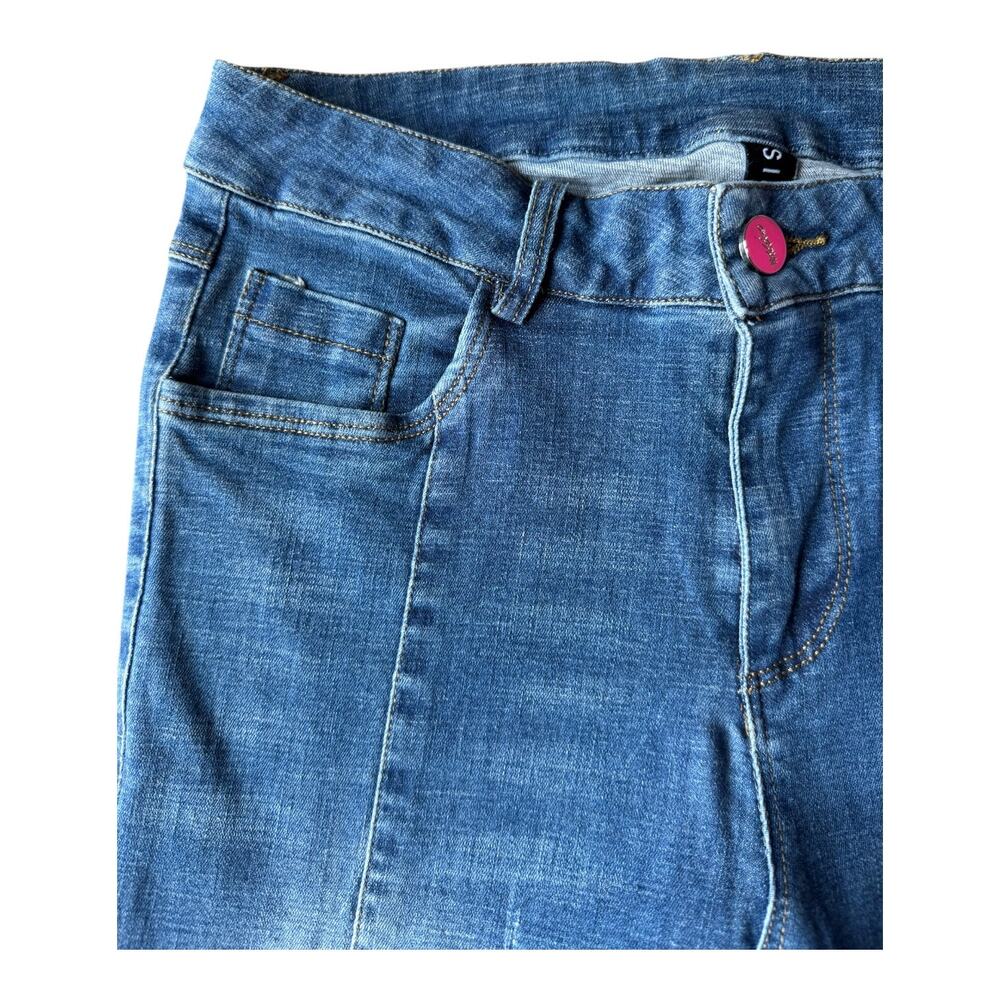 Retro High Rise Center Seam flare fringed blue Jeans size 27" waist - Picture 5 of 9